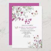 15th紫の薄紫蝶の誕生日招待状 案内状 (正面/裏面)