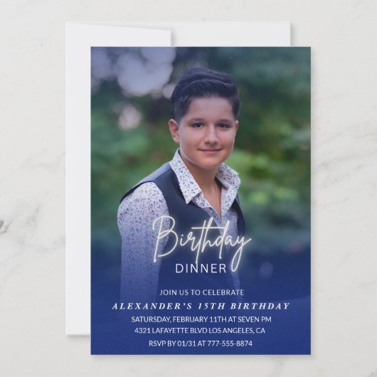 15th誕生日の招待誕生日ディナーフォトメンズ 招待状 (正面)