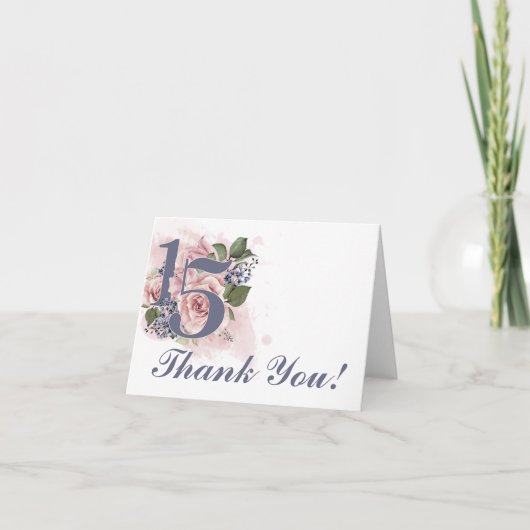 15th誕生日キンセアニェラシックフローラウォーターカラー サンキューカード (正面)