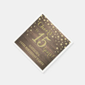 15th誕生日パーティーウッド素朴と金ゴールドダイヤモンド スタンダードカクテルナプキン (角)