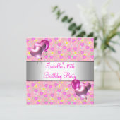 15th誕生日パーティーピンクハートシルバー・バルーン 招待状 (スタンド正面)