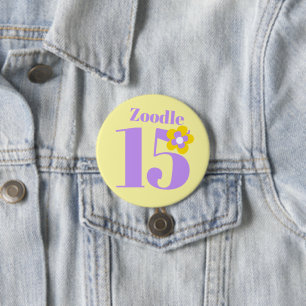 15th誕生日パーティー女の子イエローパープル 缶バッジ
