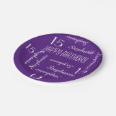 15th誕生日パーティー繰り返し名パープル ペーパープレート (アングル)