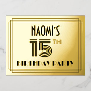 15th誕生日パーティー～アールデコスタイル"15" +名前 箔招待状ポストカード