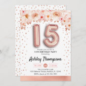 15th誕生日パーティー – バラ金ゴールドバルーン 招待状 (正面/裏面)