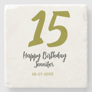15th誕生日quienenera追加の日付の年の黄金 ストーンコースター