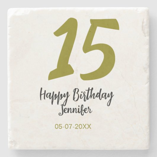 15th誕生日quienenera追加の日付の年の黄金 ストーンコースター (正面)