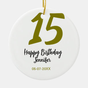 15th誕生日quienenera追加の日付の年の黄金 セラミックオーナメント