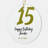 15th誕生日quienenera追加の日付の年の黄金 セラミックオーナメント (左)
