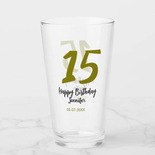 15th誕生日quienenera追加の日付の年の黄金 タンブラーグラス (正面)