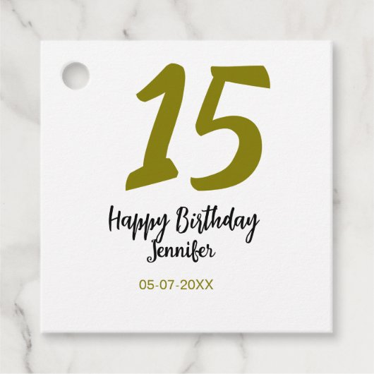 15th誕生日quienenera追加の日付の年の黄金 フェイバータグ (正面)