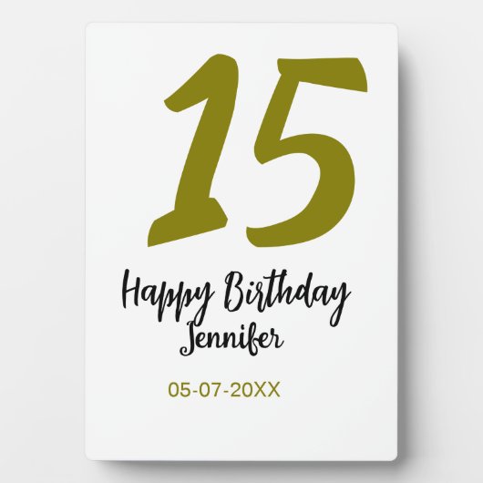 15th誕生日quienenera追加の日付の年の黄金 フォトプラーク (正面)