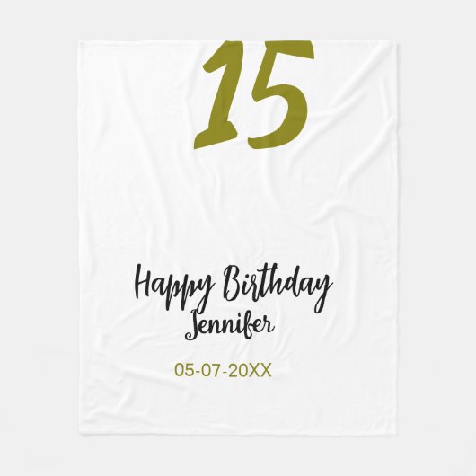 15th誕生日quienenera追加の日付の年の黄金 フリースブランケット (正面)