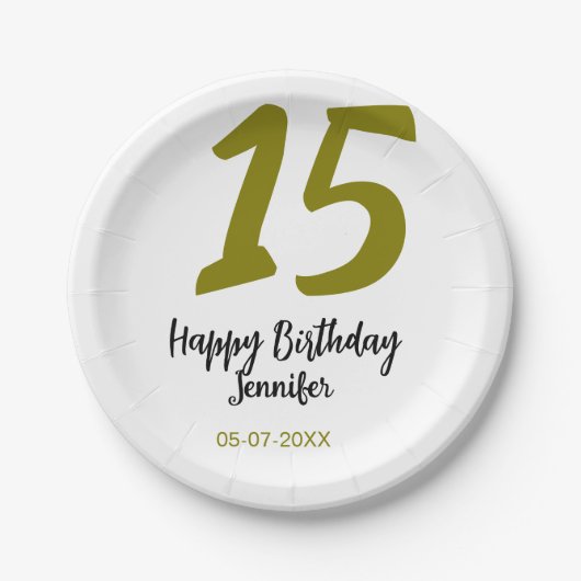 15th誕生日quienenera追加の日付の年の黄金 ペーパープレート (正面)