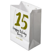 15th誕生日quienenera追加の日付の年の黄金 ミディアムペーパーバッグ (正面アングル)