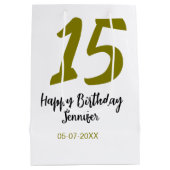 15th誕生日quienenera追加の日付の年の黄金 ミディアムペーパーバッグ (裏面)