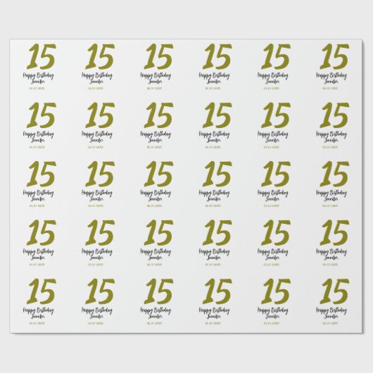 15th誕生日quienenera追加の日付の年の黄金 ラッピングペーパー (フラット)