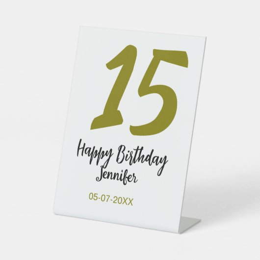 15th誕生日quienenera追加の日付の年の黄金 台座サイン (正面)