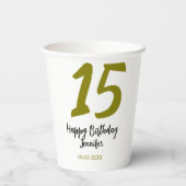 15th誕生日quienenera追加の日付の年の黄金 紙コップ (裏面)