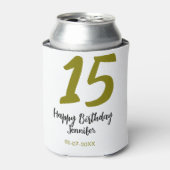 15th誕生日quienenera追加の日付の年の黄金 缶クーラー (缶正面)
