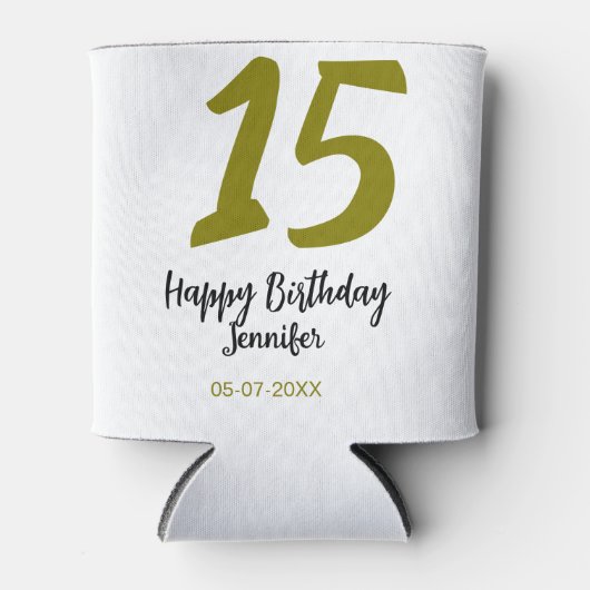 15th誕生日quienenera追加の日付の年の黄金 缶クーラー (正面)