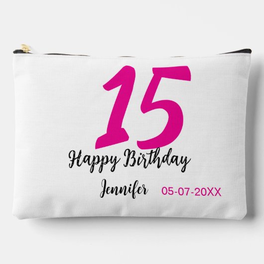 15th誕生日quienenera追加の日付の年ピンクのテンプレート アクセサリーポーチ (正面)