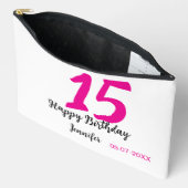 15th誕生日quienenera追加の日付の年ピンクのテンプレート アクセサリーポーチ (見開き)