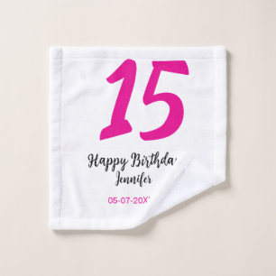 15th誕生日quienenera追加の日付の年ピンクのテンプレート ウォッシュタオル