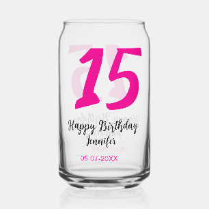 15th誕生日quienenera追加の日付の年ピンクのテンプレート ガラス缶