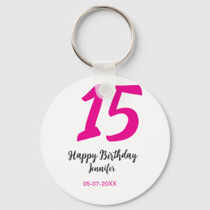 15th誕生日quienenera追加の日付の年ピンクのテンプレート キーホルダー