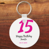 15th誕生日quienenera追加の日付の年ピンクのテンプレート キーホルダー (正面)
