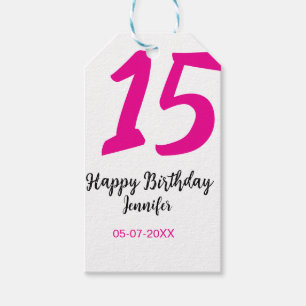 15th誕生日quienenera追加の日付の年ピンクのテンプレート ギフトタグ