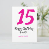 15th誕生日quienenera追加の日付の年ピンクのテンプレート サンキューカード (スタンド正面)