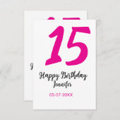 15th誕生日quienenera追加の日付の年ピンクのテンプレート サンキューカード (正面/裏面)