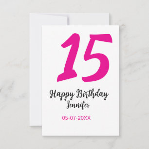 15th誕生日quienenera追加の日付の年ピンクのテンプレート サンキューカード