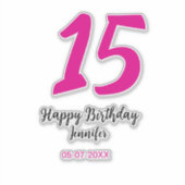 15th誕生日quienenera追加の日付の年ピンクのテンプレート シール (正面)