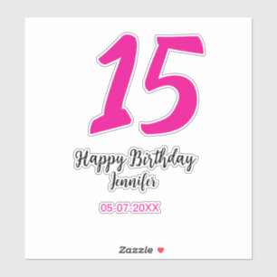 15th誕生日quienenera追加の日付の年ピンクのテンプレート シール