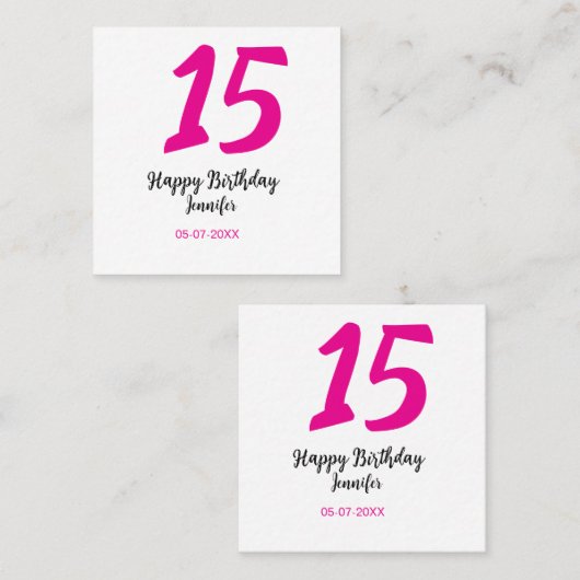 15th誕生日quienenera追加の日付の年ピンクのテンプレート スクエア名刺 (正面/裏面)