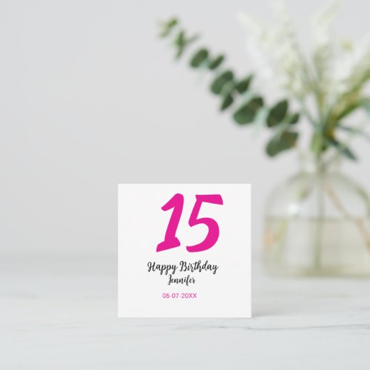15th誕生日quienenera追加の日付の年ピンクのテンプレート スクエア名刺 (スタンド正面)