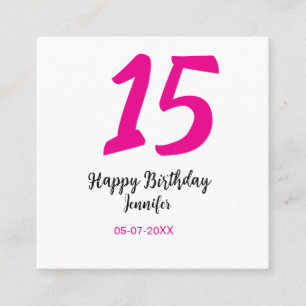 15th誕生日quienenera追加の日付の年ピンクのテンプレート スクエア名刺
