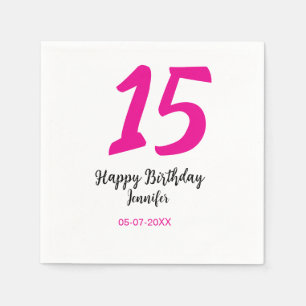 15th誕生日quienenera追加の日付の年ピンクのテンプレート スタンダードカクテルナプキン