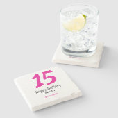 15th誕生日quienenera追加の日付の年ピンクのテンプレート ストーンコースター (横)