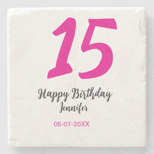 15th誕生日quienenera追加の日付の年ピンクのテンプレート ストーンコースター