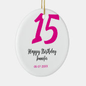 15th誕生日quienenera追加の日付の年ピンクのテンプレート セラミックオーナメント (右)