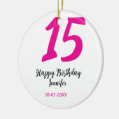 15th誕生日quienenera追加の日付の年ピンクのテンプレート セラミックオーナメント (左)