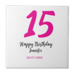 15th誕生日quienenera追加の日付の年ピンクのテンプレート タイル<br><div class="desc">編集可能デザイン</div>