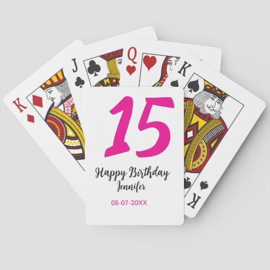 15th誕生日quienenera追加の日付の年ピンクのテンプレート トランプ (裏面)