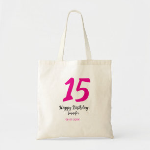 15th誕生日quienenera追加の日付の年ピンクのテンプレート トートバッグ