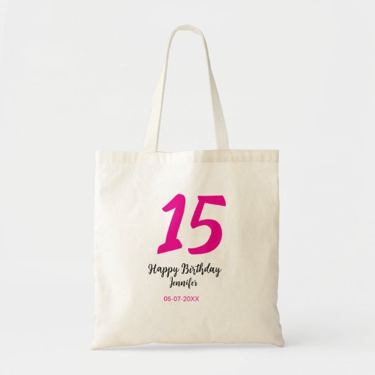 15th誕生日quienenera追加の日付の年ピンクのテンプレート トートバッグ (正面)