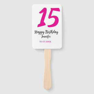 15th誕生日quienenera追加の日付の年ピンクのテンプレート ハンドファン
